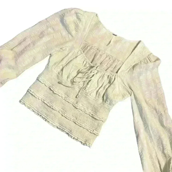 FREE PEOPLE Smocked Cinched Waist Sea Foam Green Size Small​ - Picture 4 of 9